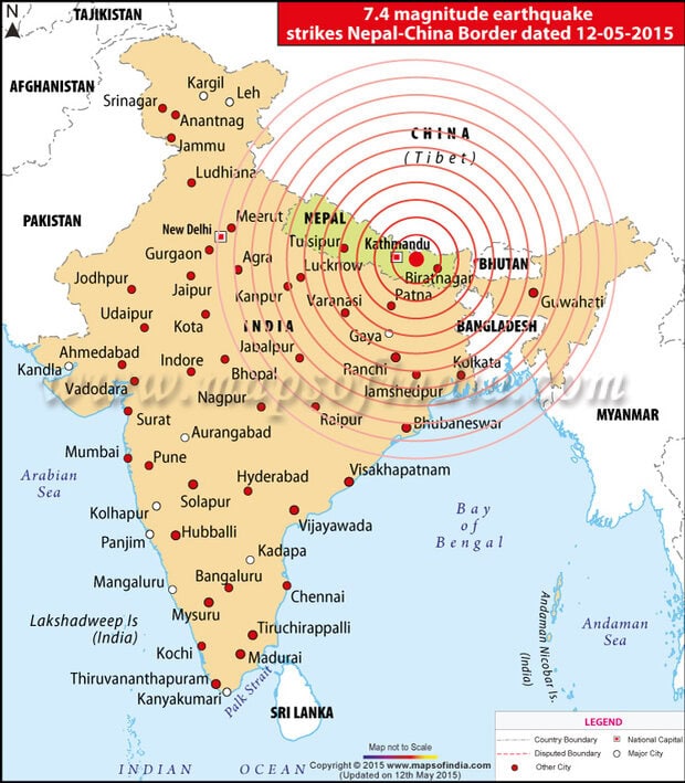 Epicenter of the second earthquake in Nepal on 12th May 2015