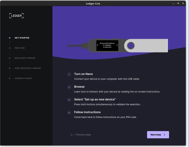 Setting up Ledger as a new device screen