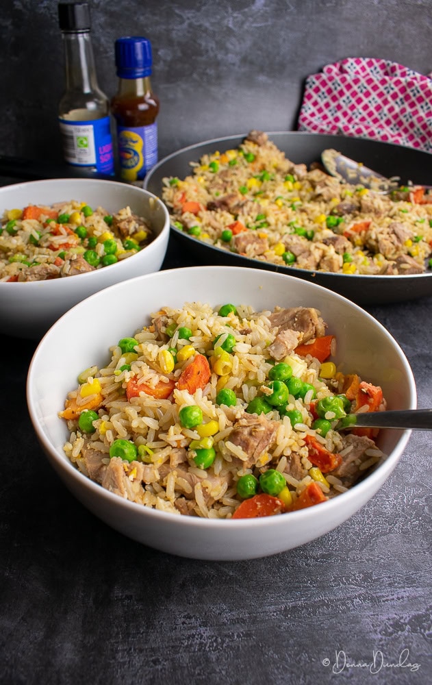 Leftover Pork Fried Rice in bowls.