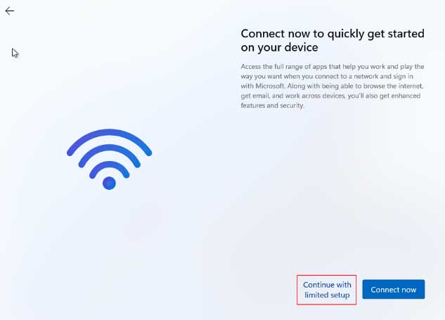 Windows 11 continue with limited setup