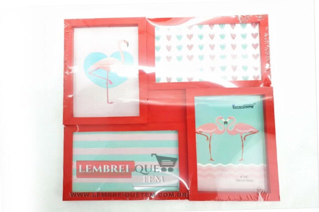 Porta retrato vermelho P/ 4 fotos