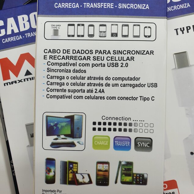 cabo  USB C   com ferrite    P/ carregamento e Transferência de dados ( tipo C )