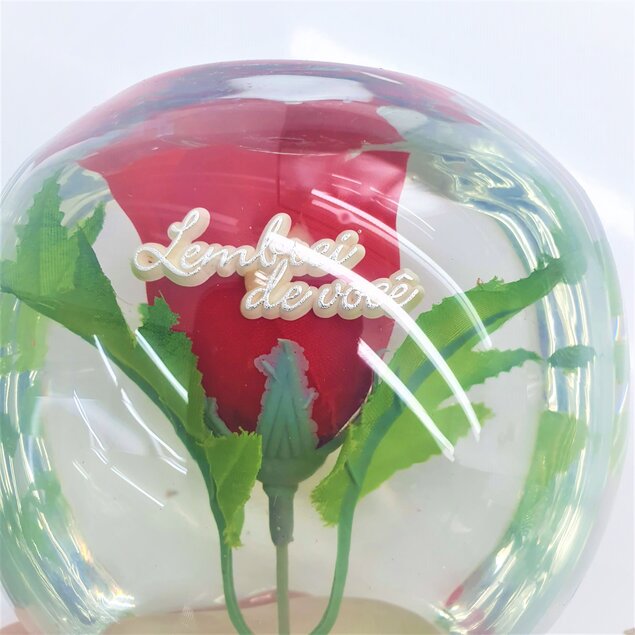 Bola de Vidro – globo rosa flor C/ frase Lembrei de Você