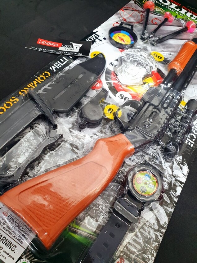 arma 12 – kit policial arma de brinquedo lança dardos – relógio faca etc