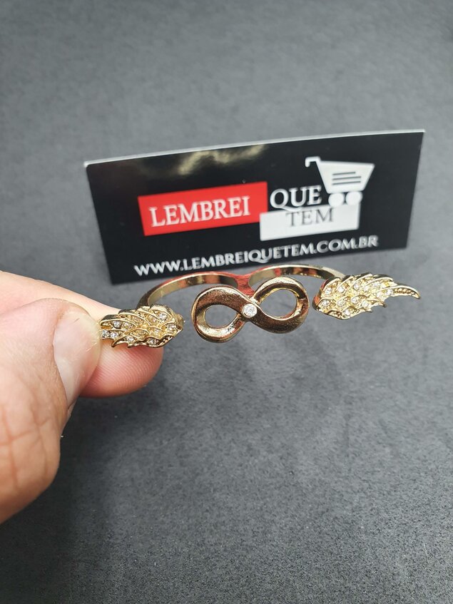 Anel Duplo Dourado Infinito Asas – REGULÁVEL