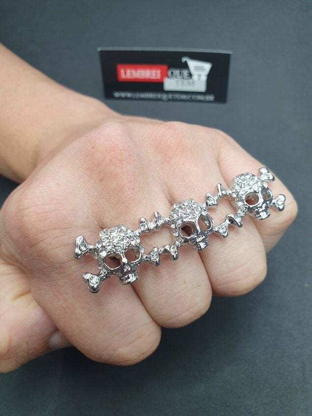 Anel caveira Duplo Dourado – Prata -tamanho diversos