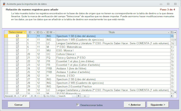 Asistente de importación. Paso 3