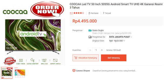Coocaa Android TV 50S5G 50″