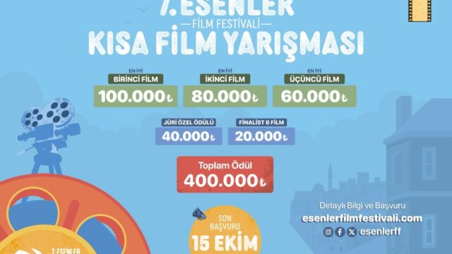 ESENLER BELEDİYESİ TARAFINDAN DÜZENLENEN ESENLER FİLM FESTİVALİ KAPSAMINDAKİ "KISA FİLM YARIŞMASI" İÇİN BAŞVURULAR BAŞLADI. TOPLAM 400 BİN TL ÖDÜLÜN VERİLECEĞİ YARIŞMAYA, 15 EKİM 2026 TARİHİNE KADAR BAŞVURU YAPILABİLECEK.