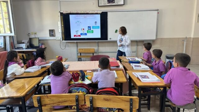 AYDIN'IN NAZİLLİ İLÇESİNDE İLKOKUL ÖĞRENCİLERİNE AĞIZ VE DİŞ SAĞLIĞININ ÖNEMİ İLE SAĞLIKLI BESLENME KONUSUNDA EĞİTİM VERİLDİ.