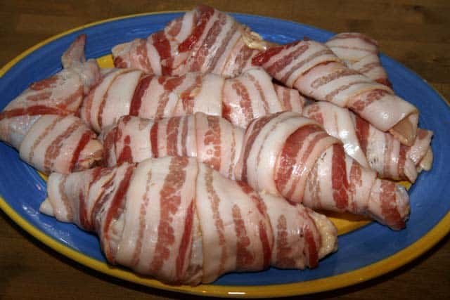 raw chicken wrapped in bacon