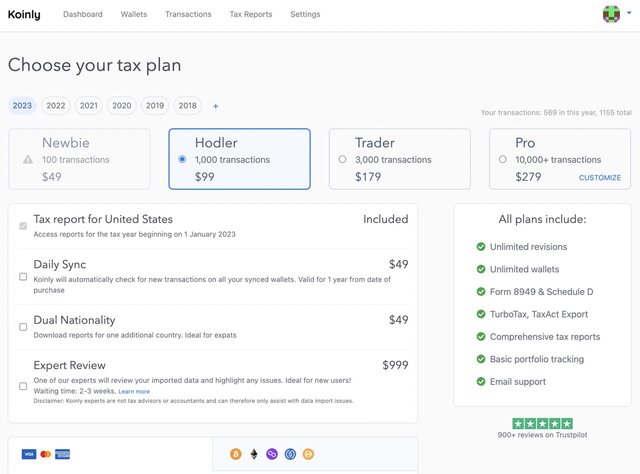 Choosing your tax plan on Koinly