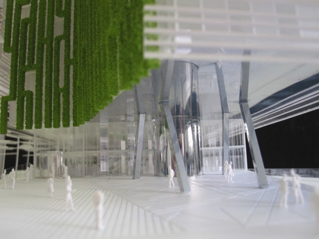 Maquette de concours architecture transparent de la cité administrative de Bordeaux par Jacques ferrier au 1/200ème