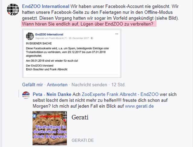 Veruntreut Frank Albrecht EndZoo Gelder? / Screenshot: Facebook PeTA - Nein Danke