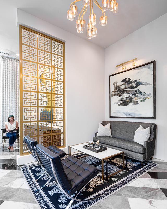 Resident lobby of The Hawk in Charlotte, NC