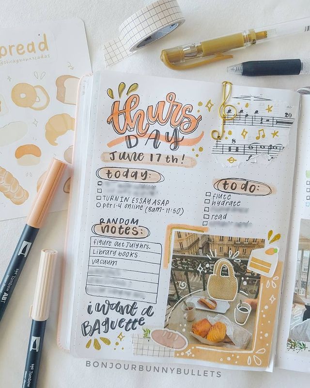 My One Page Daily Bullet Journal Spread 