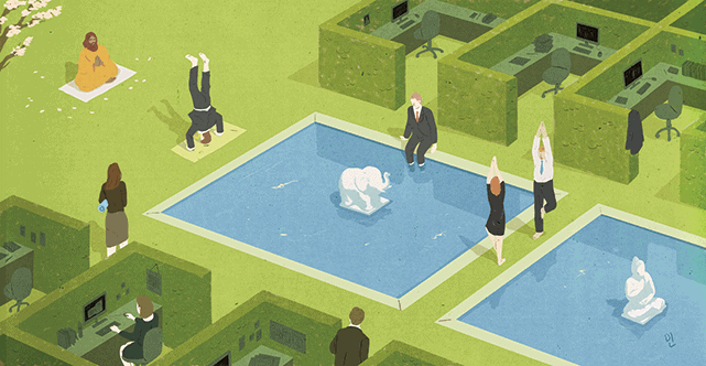 CEOs doing yoga Illustration by Min Gyo Chung