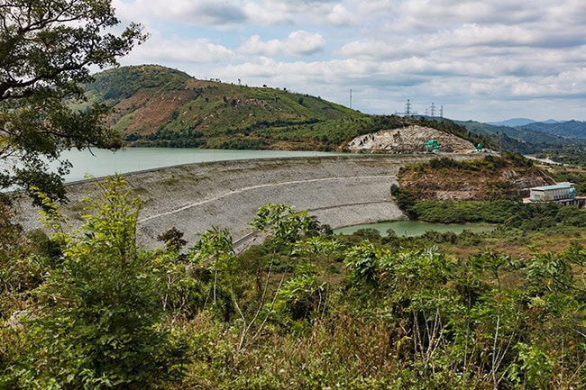 The dam creating the lake