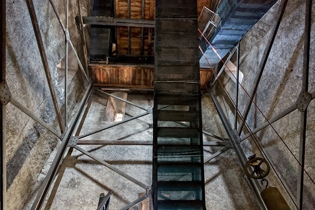 Up the clock tower of the Sibiu Lutheran Cathedral