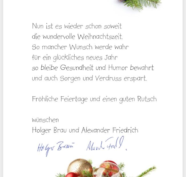 Frohe Weihnachten und ein glueckliches und gesundes Neues Jahr