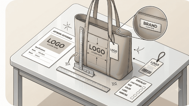 private label bag logo position size color label hangtag and artwork quality control check