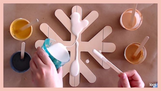 dip painting on wooden snowflake