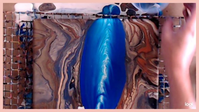 waterfall painting in progress dirty-cup pour and waterfall pour techniques