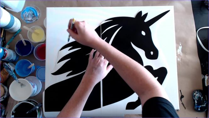 trace the mane of your unicorn onto the canvas