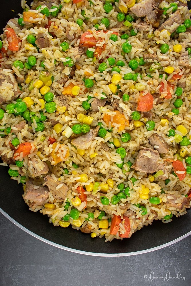 close up of fried rice in pan.