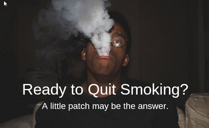 A person smoking with a sentence of "ready to quit smoking"