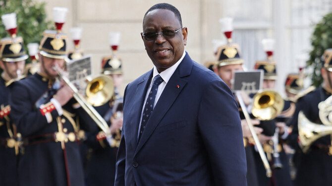 Former Senegalese President Macky Sall arrives to attend an official state dinner as part of US President's state visit to France, at the Presidential Elysee Palace in Paris on June 8, 2024. (AFP)