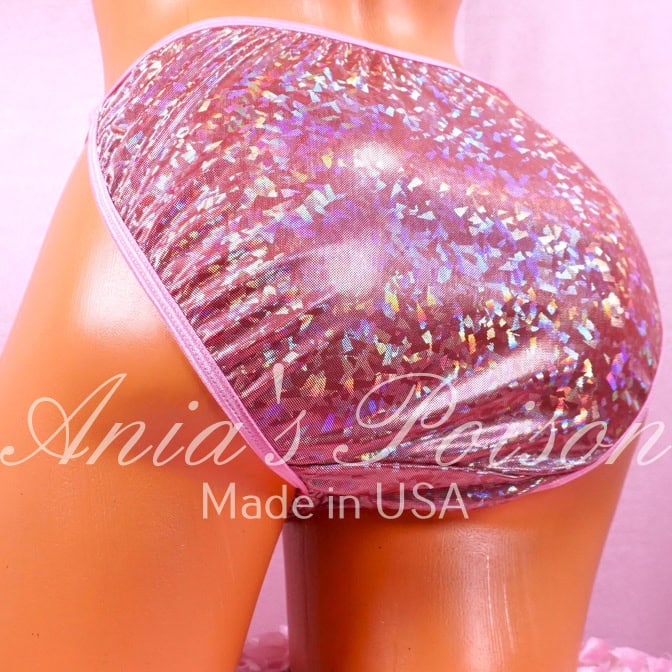 Lace Duchess Pink Metallic Foil string bikini Shiny sparkle Classic 80's cut panties sz 7