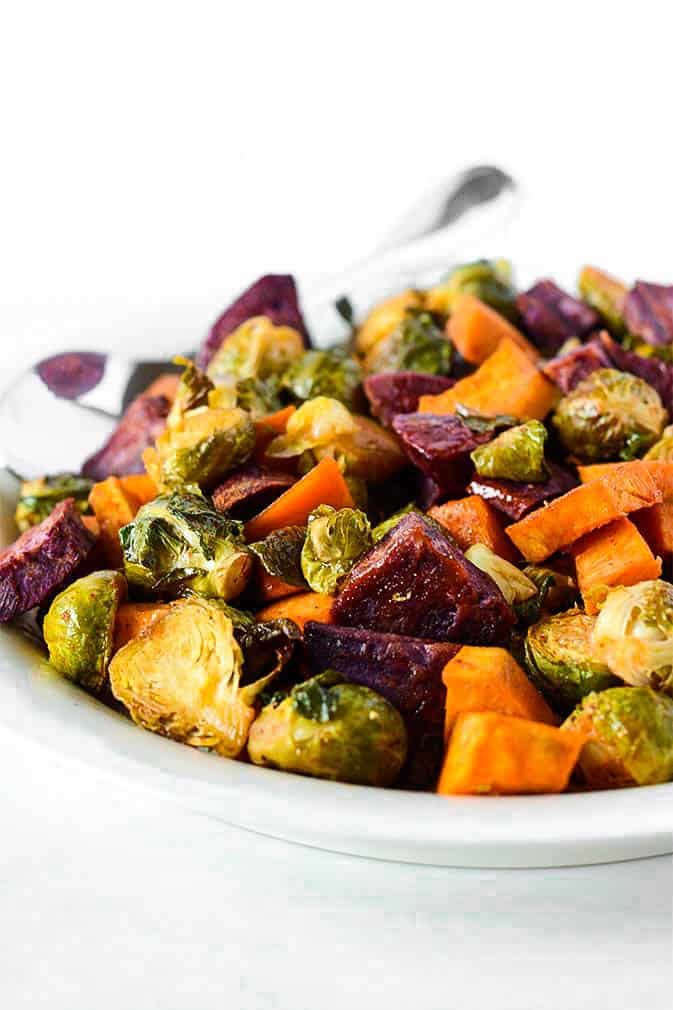 Maple Roasted Brussels Sprouts and Sweet Potatoes
