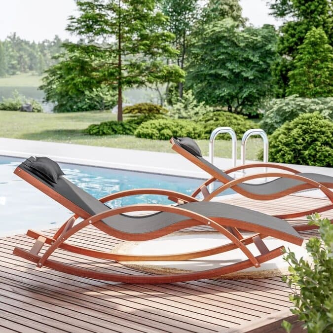 Lettino da giardino 165x71h cm in legno con tetto mobile nero - Ranch