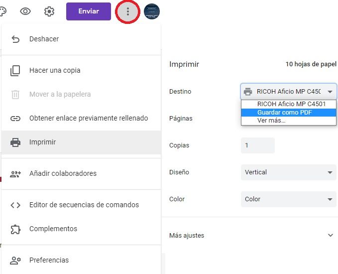 Guardar cuestionario como un archivo PDF
