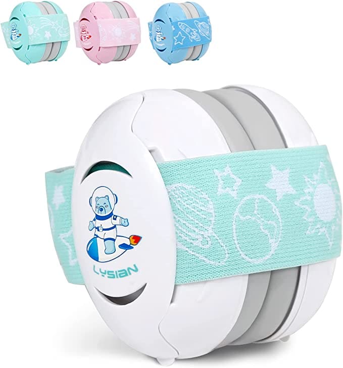 white baby headphones with stretchy band