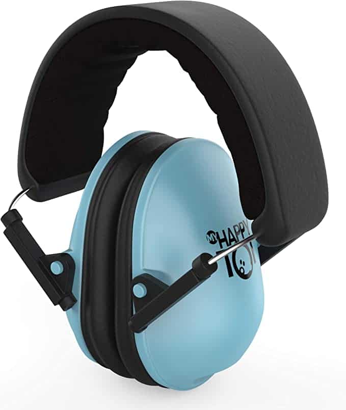 blue infant headphones with black strap