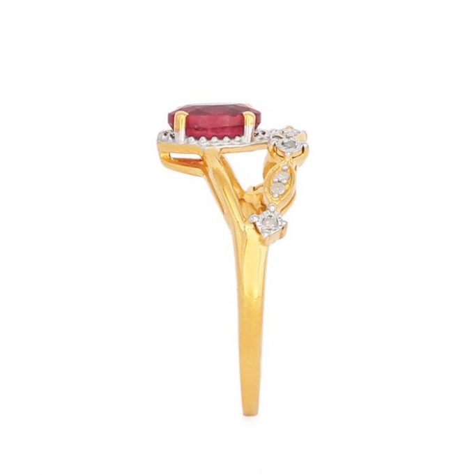 Ruby Ring with Diamond in Gold Plated Sterling Silver (Miracle