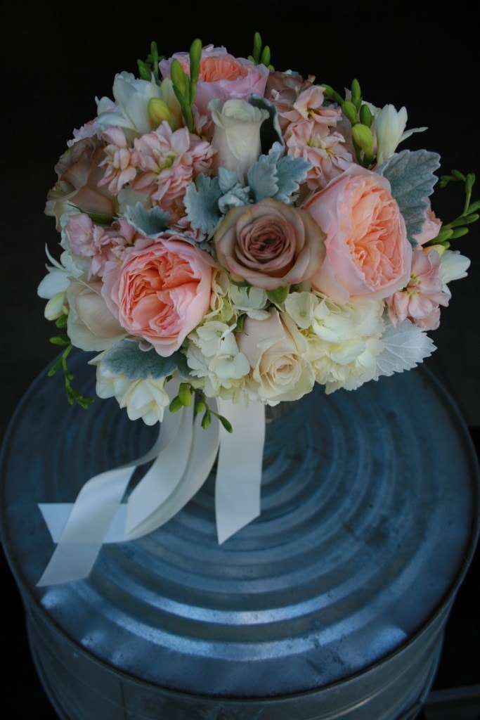 Peach, ivory, champagne, gray, and brown Bridal Bouquet