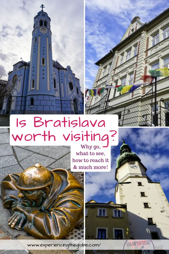 Travelers in Vienna, Prague or Budapest often ask “is Bratislava worth visiting?”, and I only reply with one word: absolutely! Gorgeous architecture and no crowds, it doesn’t get better! – Experiencing the Globe #Bratislava #Slovakia #TravelPhotography #IndependentTravel #SoloFemaleTravel #BucketList #Architecture #ArtNoveau #Brutalism #ManAtWork #SchoneNaci #Petržalka #UFObridge #BlueChurch