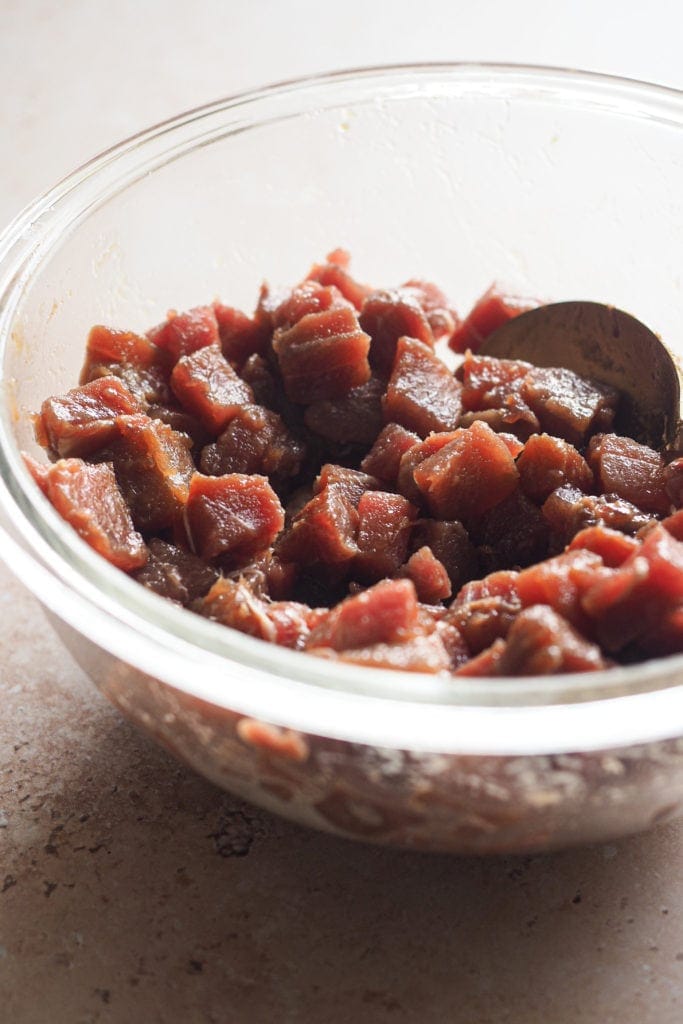 Tuna Tartare in a Bowl for the Crunchy Tuna Tartare Wonton Cups. | Paula's Apron Recipe