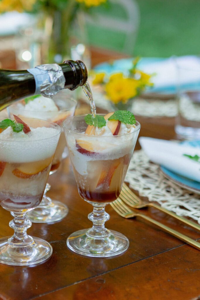 White Peach, Cassis, and Champagne Floats