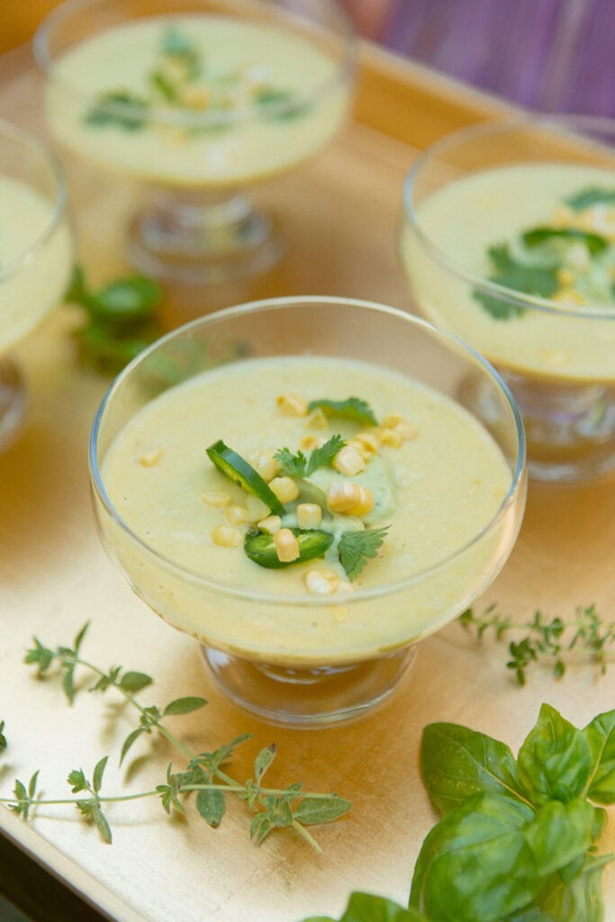 summer entertaining al fresco dining sweet corn soup recipe