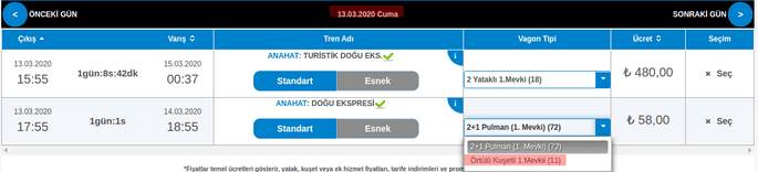 Doğu ekspresi bileti