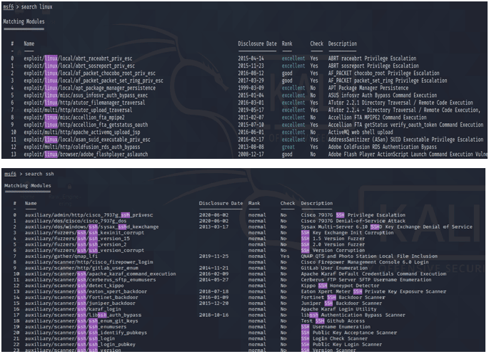 search for modules in Metasploit 