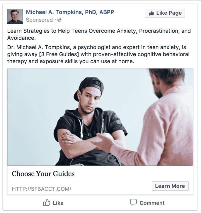 Lead Generation Ad for Therapist selling The Relaxation & Stress Reduction Workbook for Teens