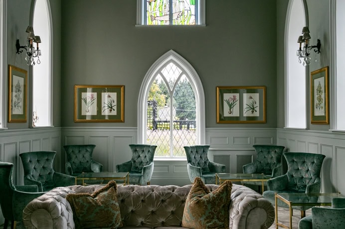 One of the reception rooms at the Glenlo Abbey Hotel 