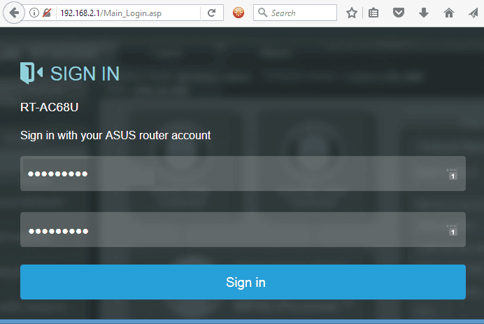 ASUSWRT control panel login