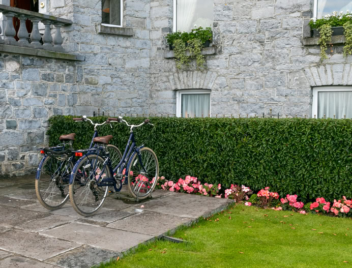 Two bicycles outside the Glenlo Abbey Hotel